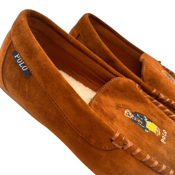 POLO Ralph Lauren Men's Declan Bear Brown Moccasin Slippers Size 13 - Picture 4 of 9